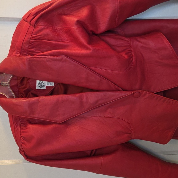 Brass Plum Nordstom Red Leather Jacket And Skirt Size P - Picture 9 of 16